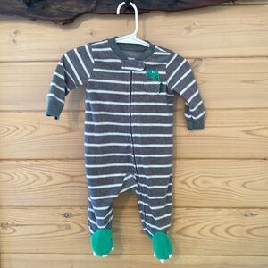 Carter’s Dino onsie, grey with white stripe, size 3 months